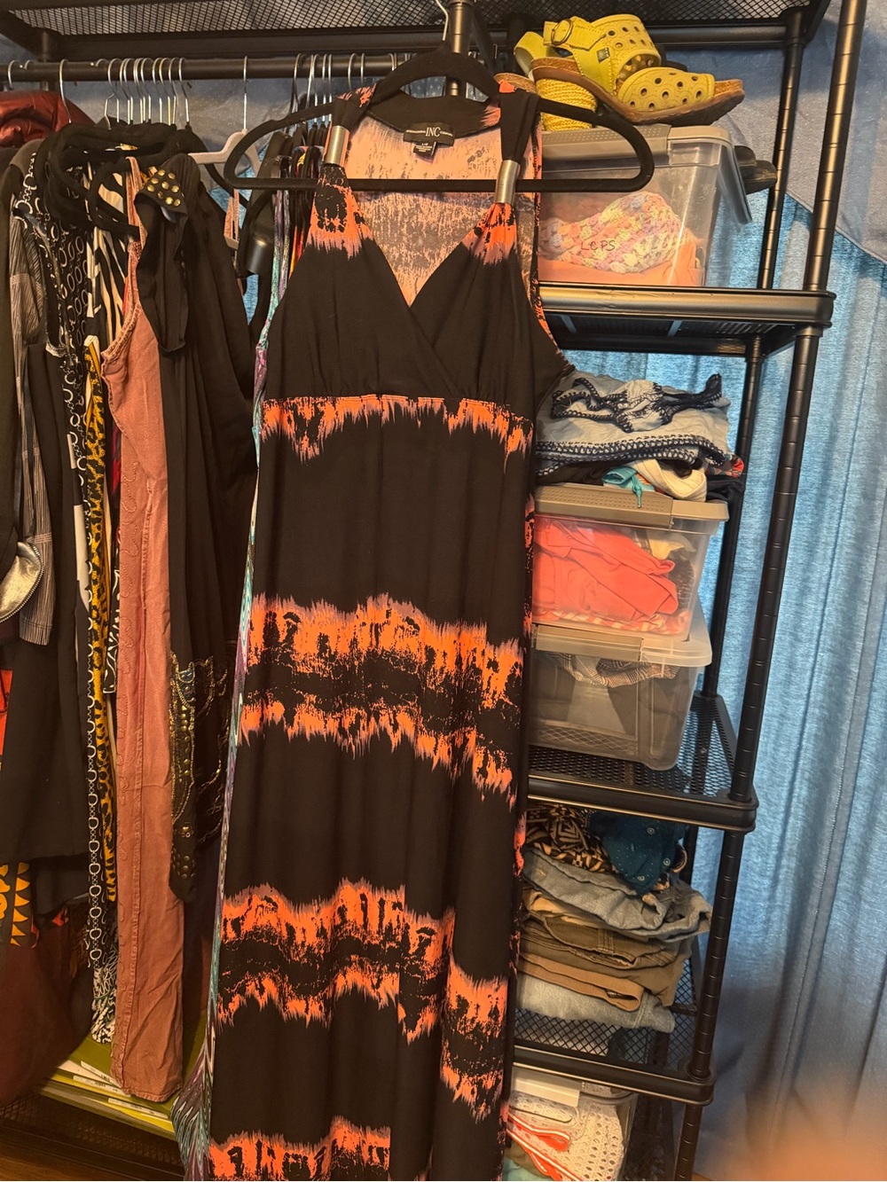 Women's Black and Orange Tie-Dye Maxi Dress